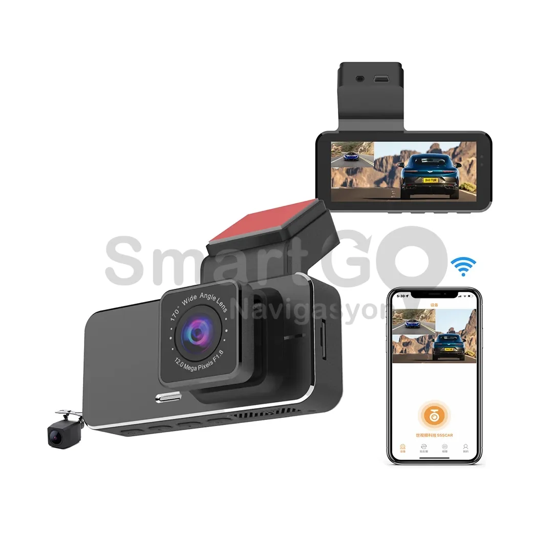 Full HD 4K Ön Arka Wi-Fi Araç İçi Kayıt Kamerası