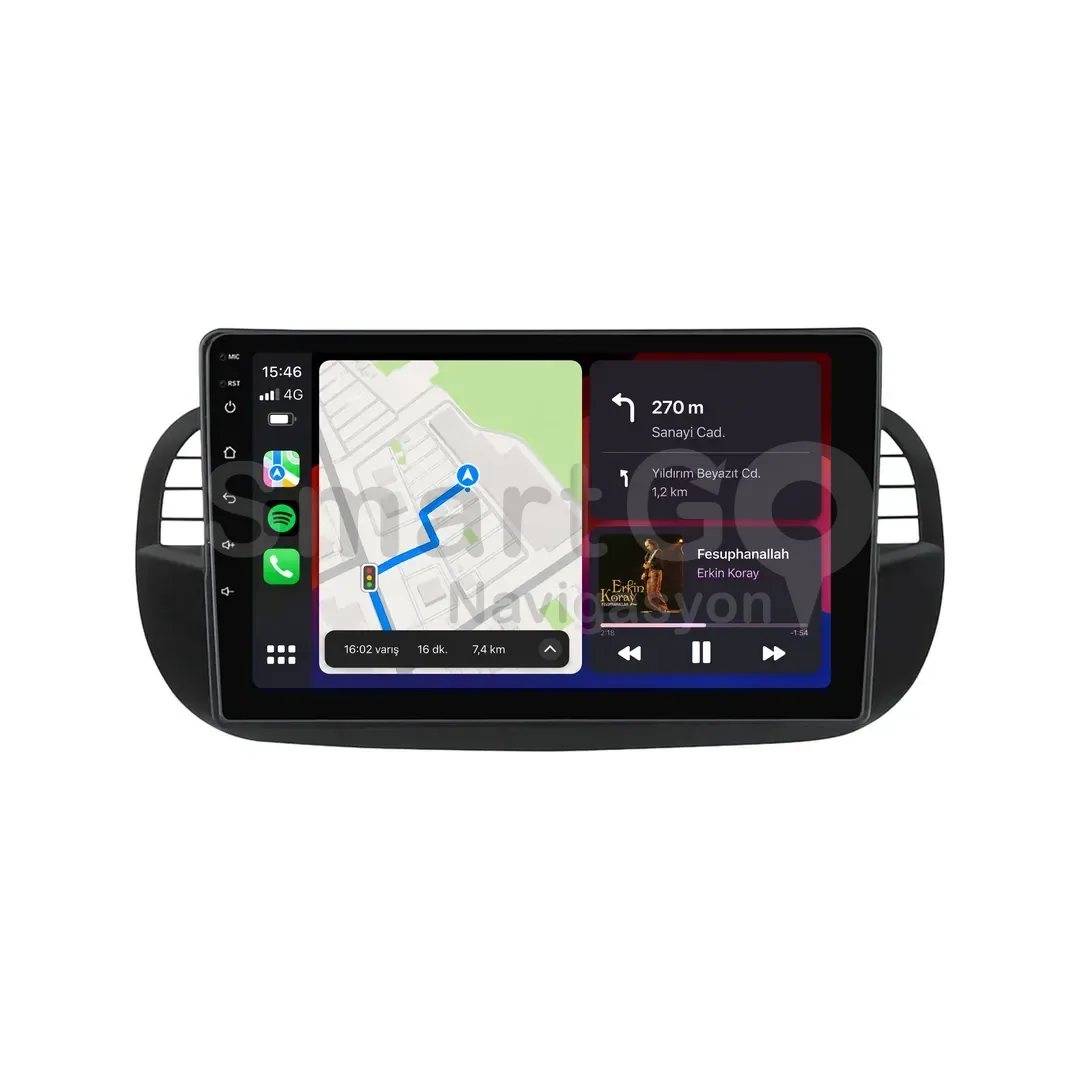 Fiat 500C Android Siyah Multimedya Sistemi (2009-2015) - 500 9 İnç