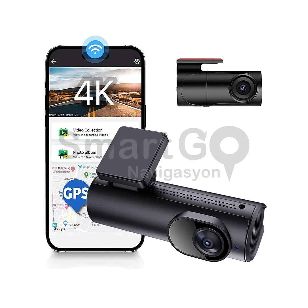 A6 4K+1080P Çift Kameralı GPSli Araç İçi Kayıt Kamerası