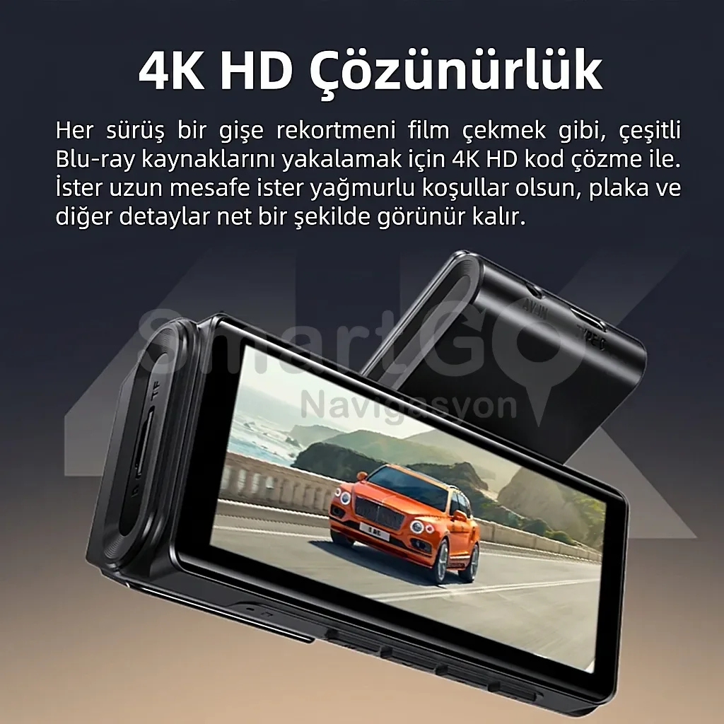 A10 4K+2K Çift Kameralı GPSli Araç İçi Kayıt Kamerası