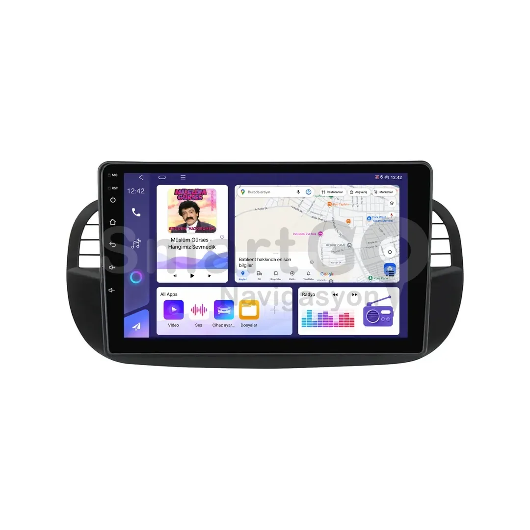 Fiat 500C Android Siyah Multimedya Sistemi (2009-2015) - 500 9 İnç