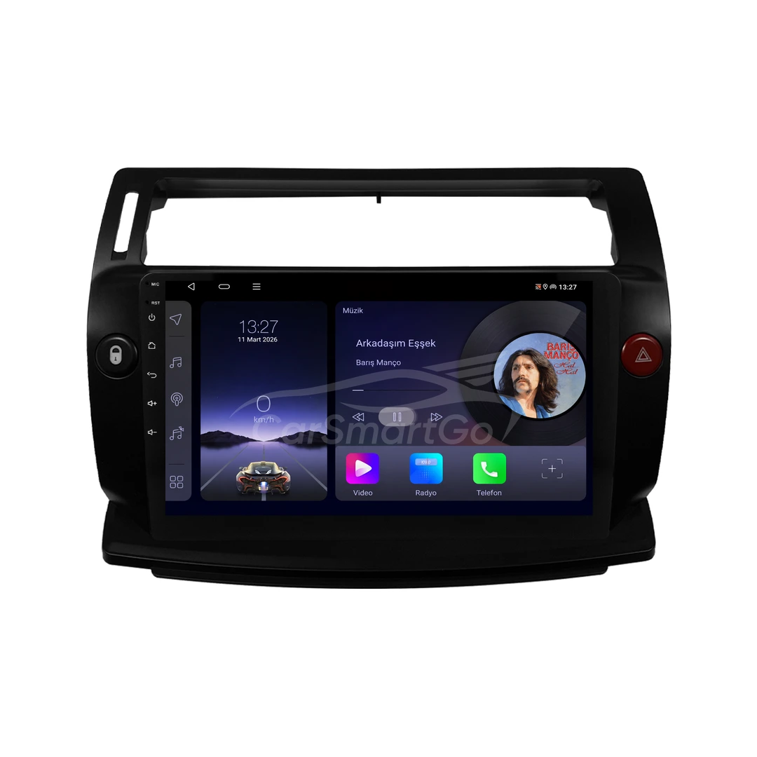 Citroen C4 Android Siyah Multimedya Sistemi (2005-2011) 10GB RAM 256GB Hafıza Pro